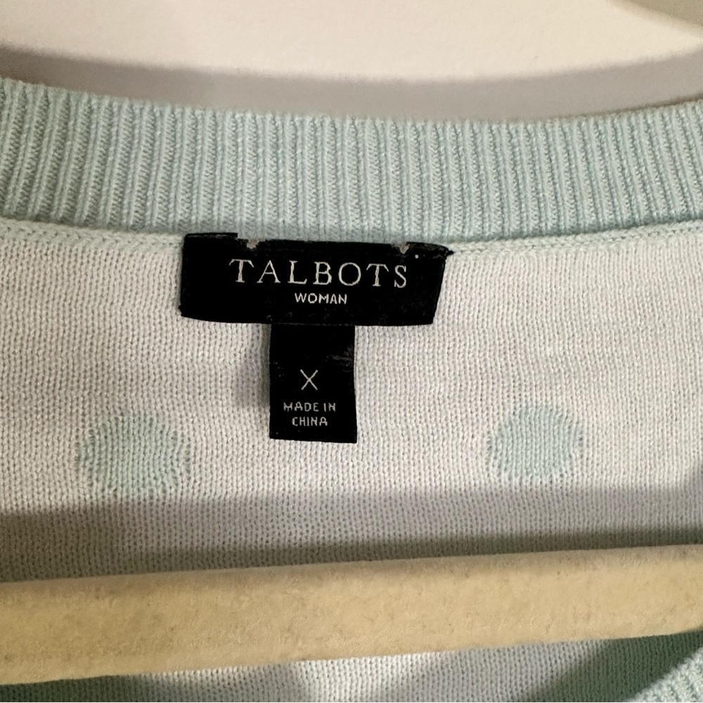 Talbots Woman Mint Green Polka Dot Cardigan – Size X- Winter Sweater Gift Layer - Picture 4 of 10